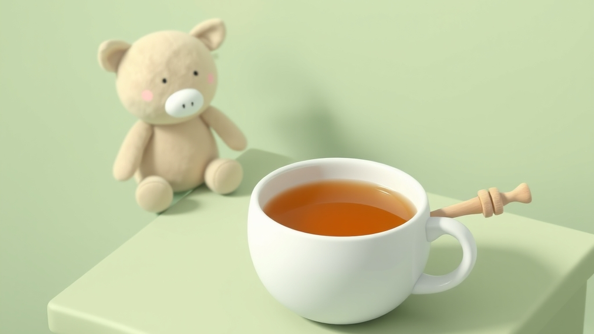 Кашель у ребёнка: игрушка и чашка чая с мёдом у кровати